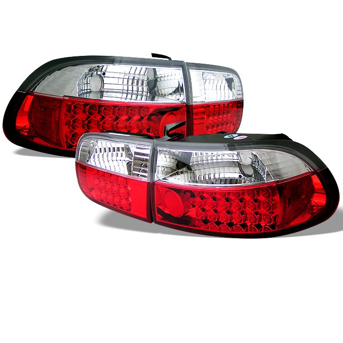 Spyder 2 4Dr LED Red/Clear Tail Lights Honda Civic 92-95