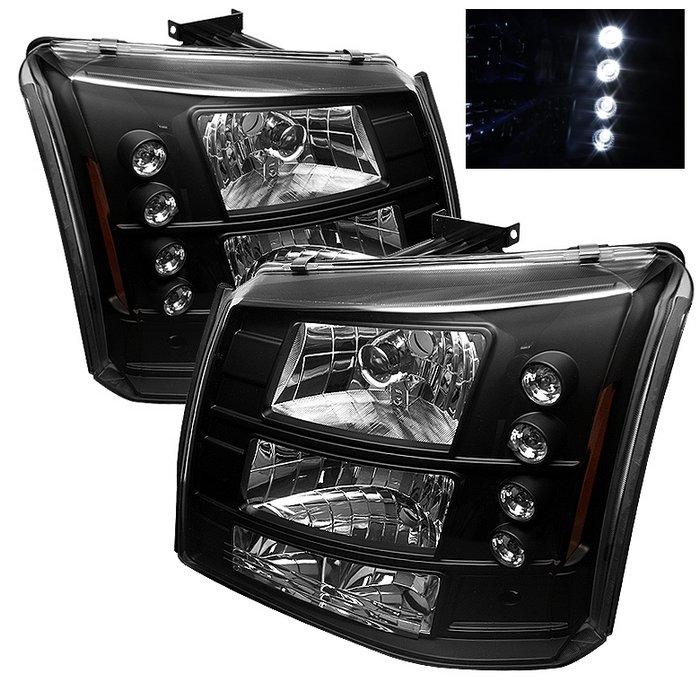 Spyder 1 Piece W Bumper Lights LED Black Crystal HeadLights Chevrolet Silverado 1500 2500 3500 03-06