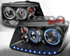 SpecD Black R8 LED Halo Projector Headlights Volkswagen Jetta 99-04