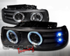 SpecD Black LED Halo Projector Headlights Chevy Silverado 99-02