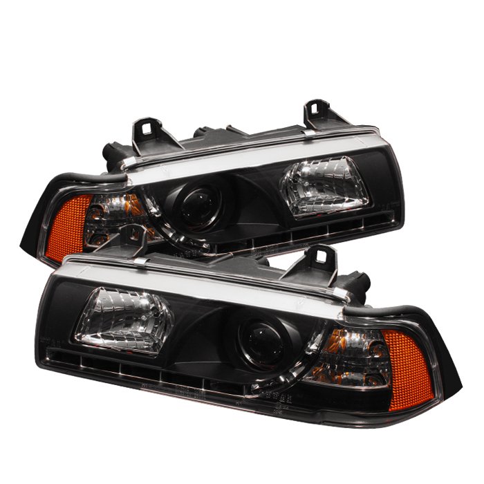 Spyder 2Dr 1Pc DRL LED Black Projector HeadLights BMW E36 3-Series 92-98