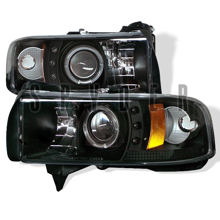 Spyder 1Pc Halo LED Black Projector HeadLights Dodge Ram 1500 2500 3500 94-01