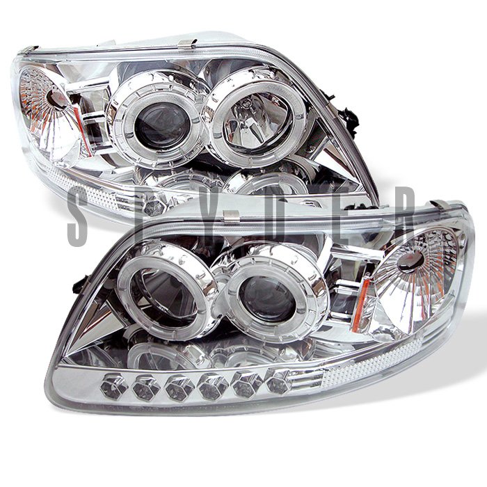 Spyder 1Pc Halo LED chrome Projector HeadLights Ford F150 97-03 Expedition 97-02