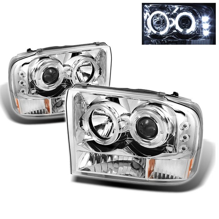 Spyder 1Pc Dual Halo LED Chrome Projector HeadLights G2 Version Ford Excursion 00-05