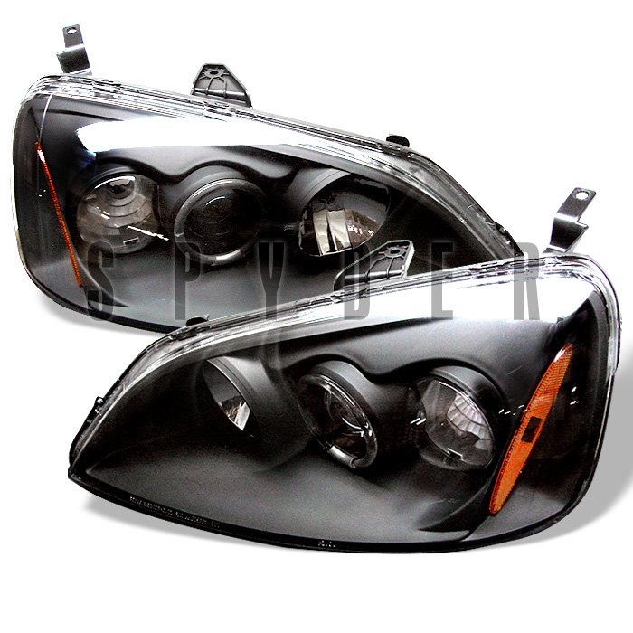 Spyder 2 4Dr Non Si Model Halo Black Projector HeadLights Honda Civic 01-03