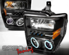 SpecD Black CCFL Halo LED Projector Headlights Ford F-250 08-09