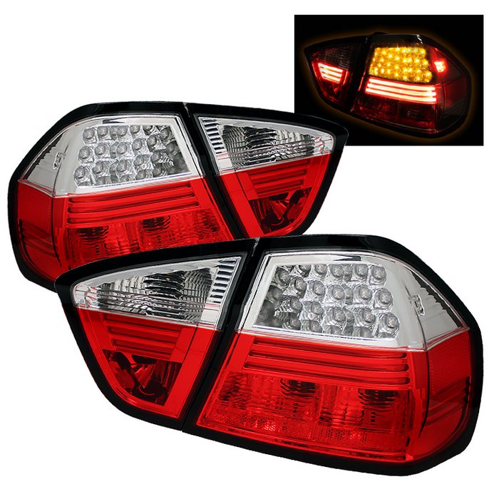 Spyder LED Red/Clear Tail Lights BMW E90 3-Series 06-08 4Dr