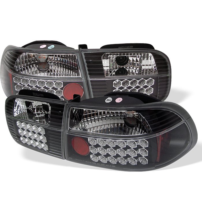 Spyder 3Dr LED Black Tail Lights Honda Civic 92-95