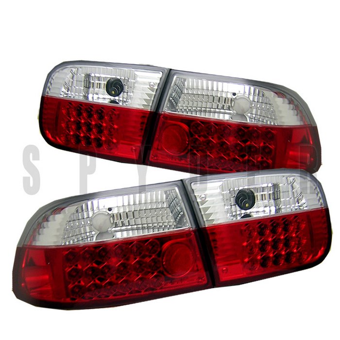 Spyder 3Dr LED Red/Clear Tail Lights Honda Civic 92-95