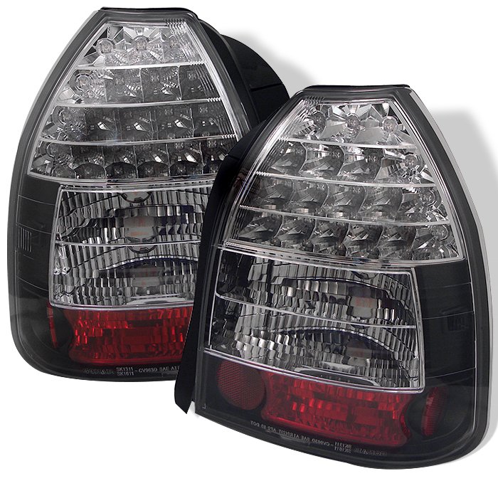 Spyder 3Dr LED Black Tail Lights Honda Civic 96-00