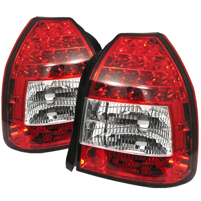 Spyder 3Dr LED Red/Clear Tail Lights Honda Civic 96-00