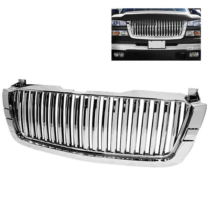 Spyder Center Only Fitment With 1 Piece HeadLights Chrome Front Grille Chevrolet Silverado 03-06