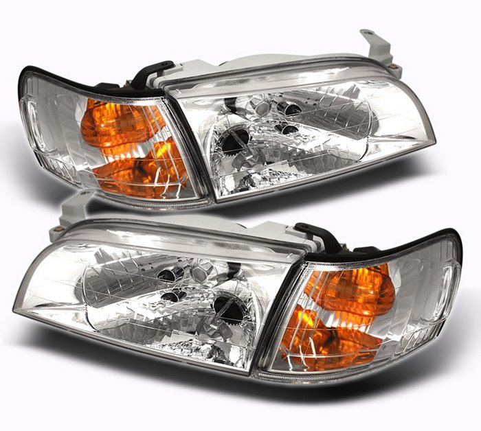 Spyder Euro HeadLights W Amber Corner Chrome Toyota Corolla 93-97