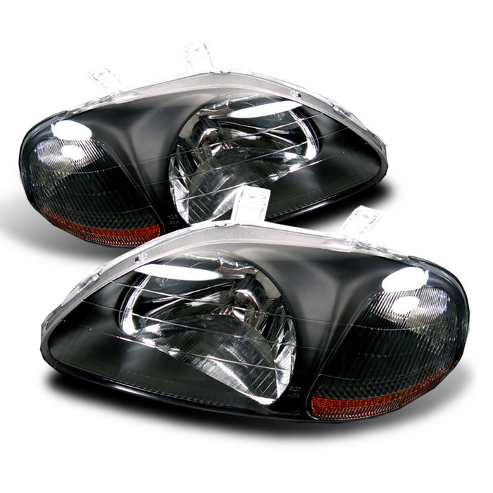 Spyder Black Crystal HeadLights Honda Civic 96-98