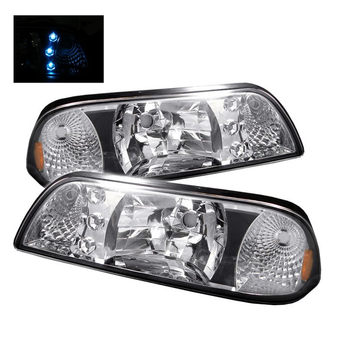 Spyder LED Chrome Crystal HeadLights Ford Mustang 87-93