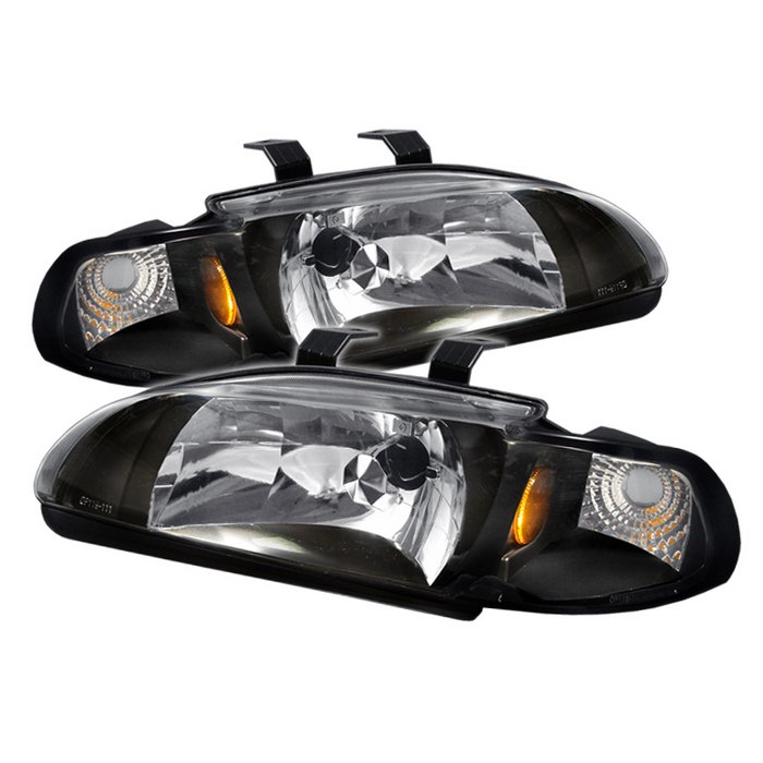 Spyder 4Dr 1Pc Black Crystal HeadLights Honda Civic 92-95