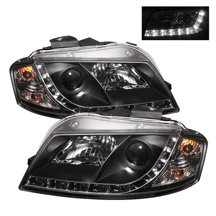 Spyder DRL LED Black Projector HeadLights Audi A3 06-08