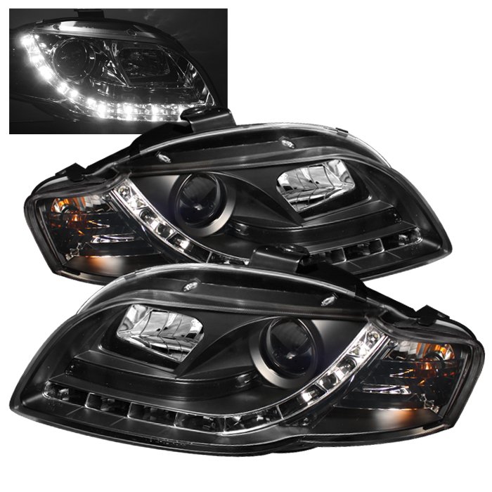 Spyder DRL LED Black Projector HeadLights Audi A4 06-08