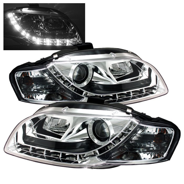 Spyder DRL LED Chrome Projector HeadLights Audi A4 06-08