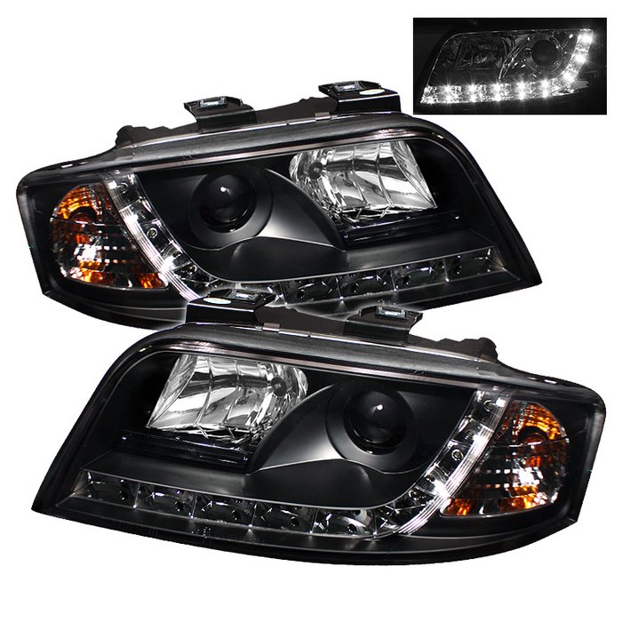 Spyder DRL LED Black Projector HeadLights Audi A6 02-04