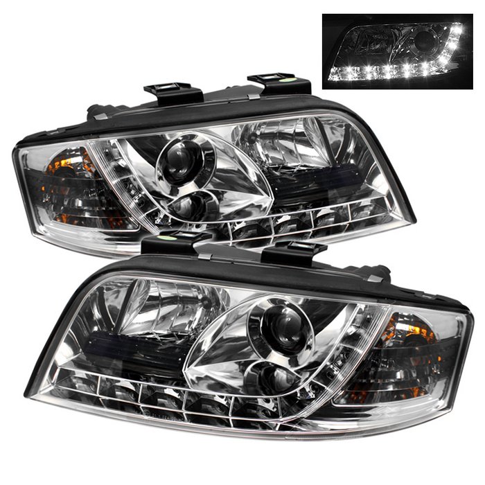 Spyder DRL LED Chrome Projector HeadLights Audi A6 02-04