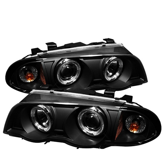 Spyder 4Dr 1Pc Halo Amber Black Projector HeadLights BMW E46 3-Series 99-01