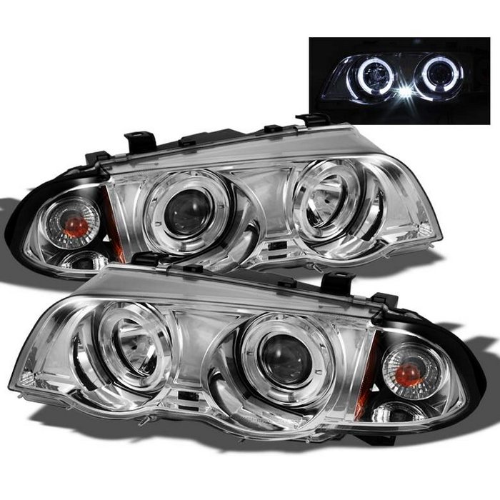 Spyder 4Dr 1Pc Halo Amber Chrome Projector HeadLights BMW E46 3-Series 99-01