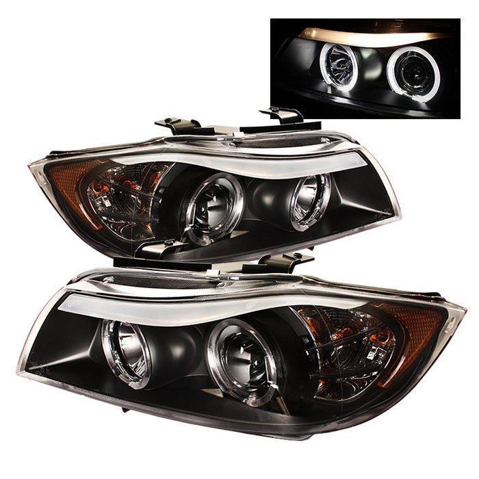 Spyder 4Dr Halo Amber Black Projector HeadLights BMW E90 3-Series 06-08