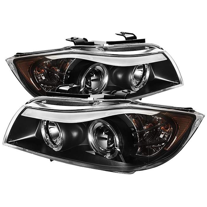 Spyder 4Dr Halo CCFL Amber Black Projector HeadLights BMW E90 3-Series 06-08