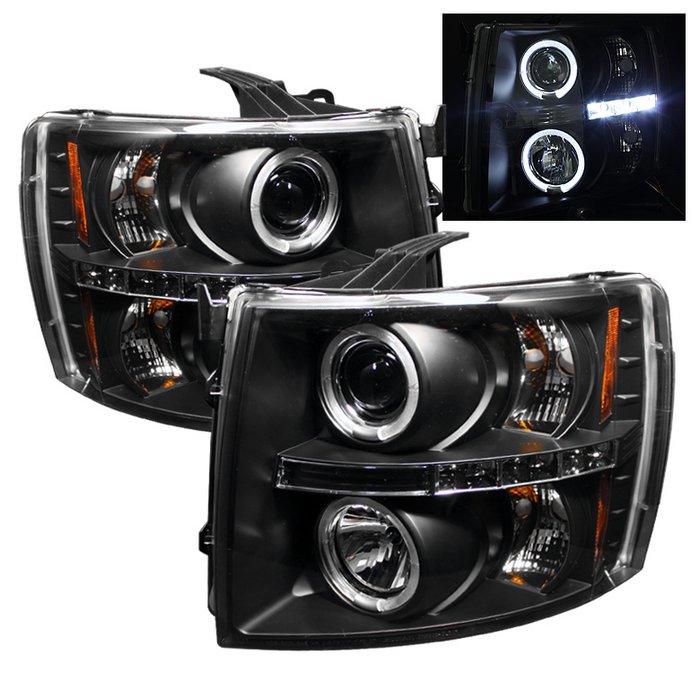 Spyder Halo LED Black Projector HeadLights Chevrolet Silverado 1500 2500 3500 07-09