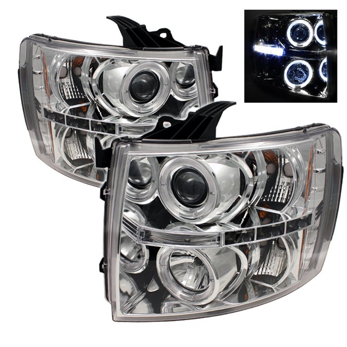 Spyder Halo LED Chrome Projector HeadLights Chevrolet Silverado 1500 2500 3500 07-09