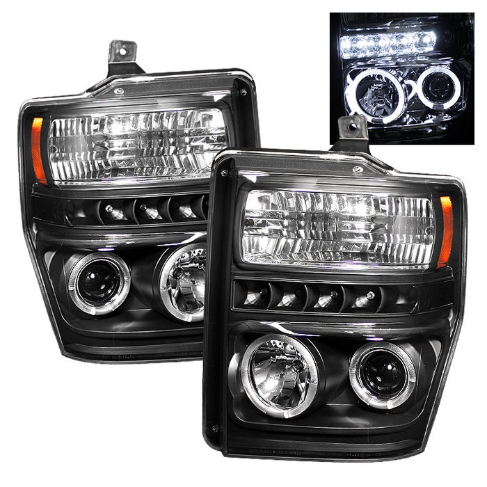 Spyder Halo LED Black Projector HeadLights Ford F250 350 450 Super Duty 08-10