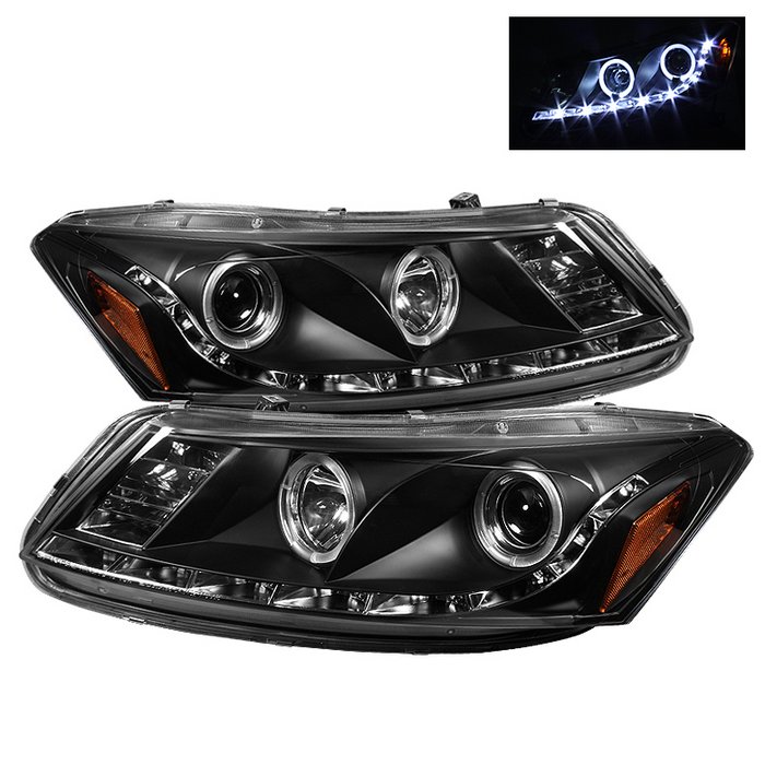 Spyder 4Dr DRL LED Black Projector HeadLights Honda Accord 08-09