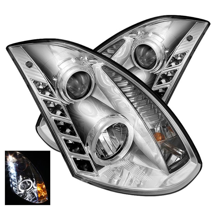 Spyder DRL LED Chrome Projector HeadLights Infiniti G35 2Dr 03-07