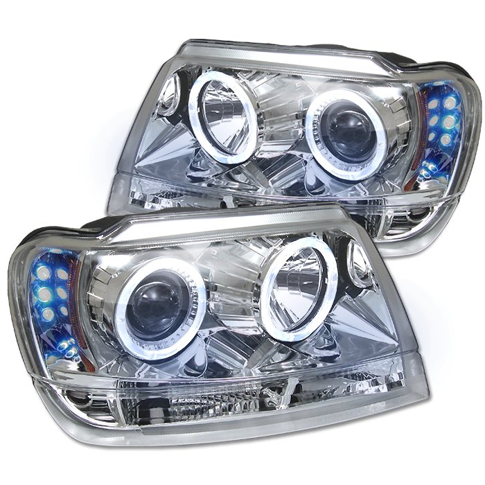 Spyder Halo LED Chrome Projector HeadLights Jeep Grand Cherokee Non Laredo Limited Sport Version 99-04