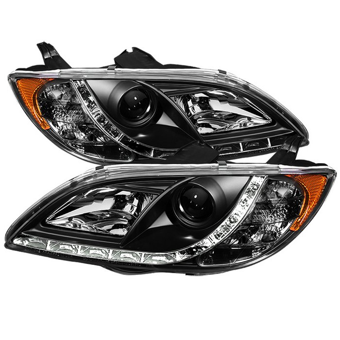Spyder 4Dr Sedan Non HID Non Hatchback DRL LED Black Projector HeadLights Mazda 3 04-08