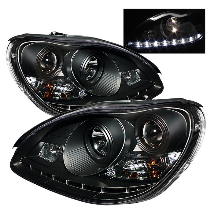 Spyder DRL LED Black Projector HeadLights Mercedes Benz W220 S-Class 00-05