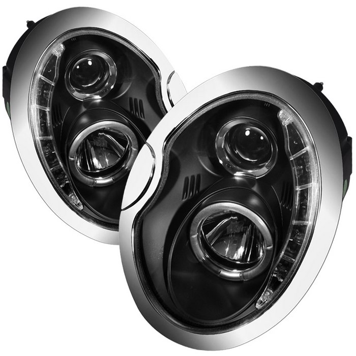 Spyder DRL LED Black Projector HeadLights Mini Cooper 02-06