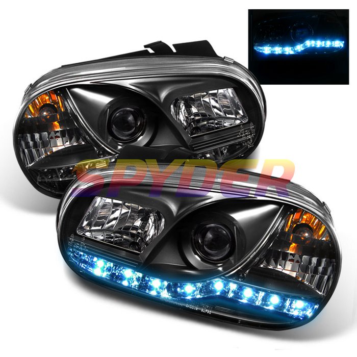 Spyder DRL LED Black Projector HeadLights Volkswagen Golf Iv 99-05