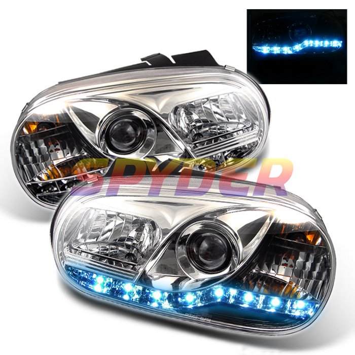 Spyder DRL LED Chrome Projector HeadLights Volkswagen Golf Iv 99-05