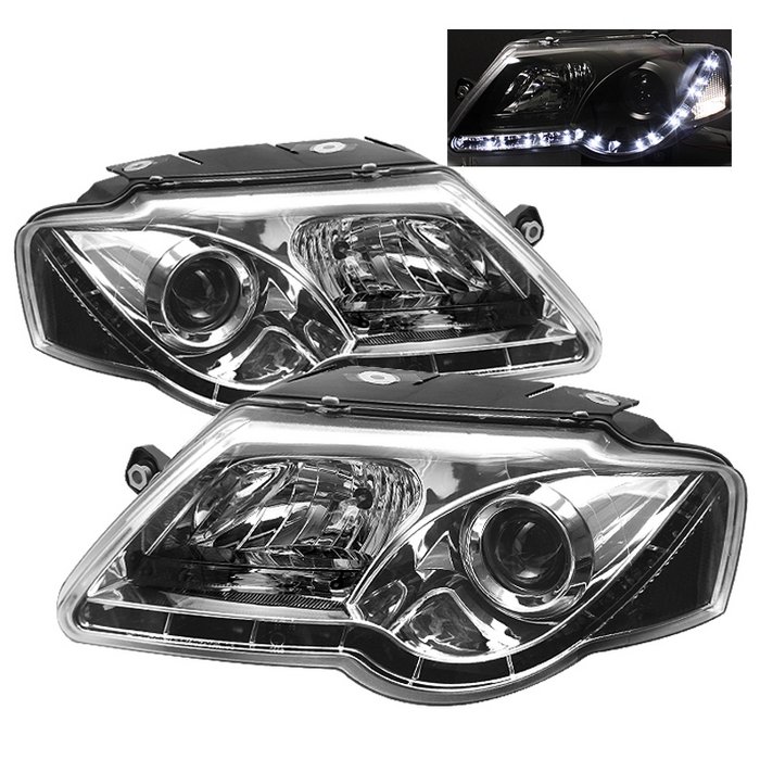 Spyder DRL LED Chrome Projector HeadLights Volkswagen Passat B6 06-08